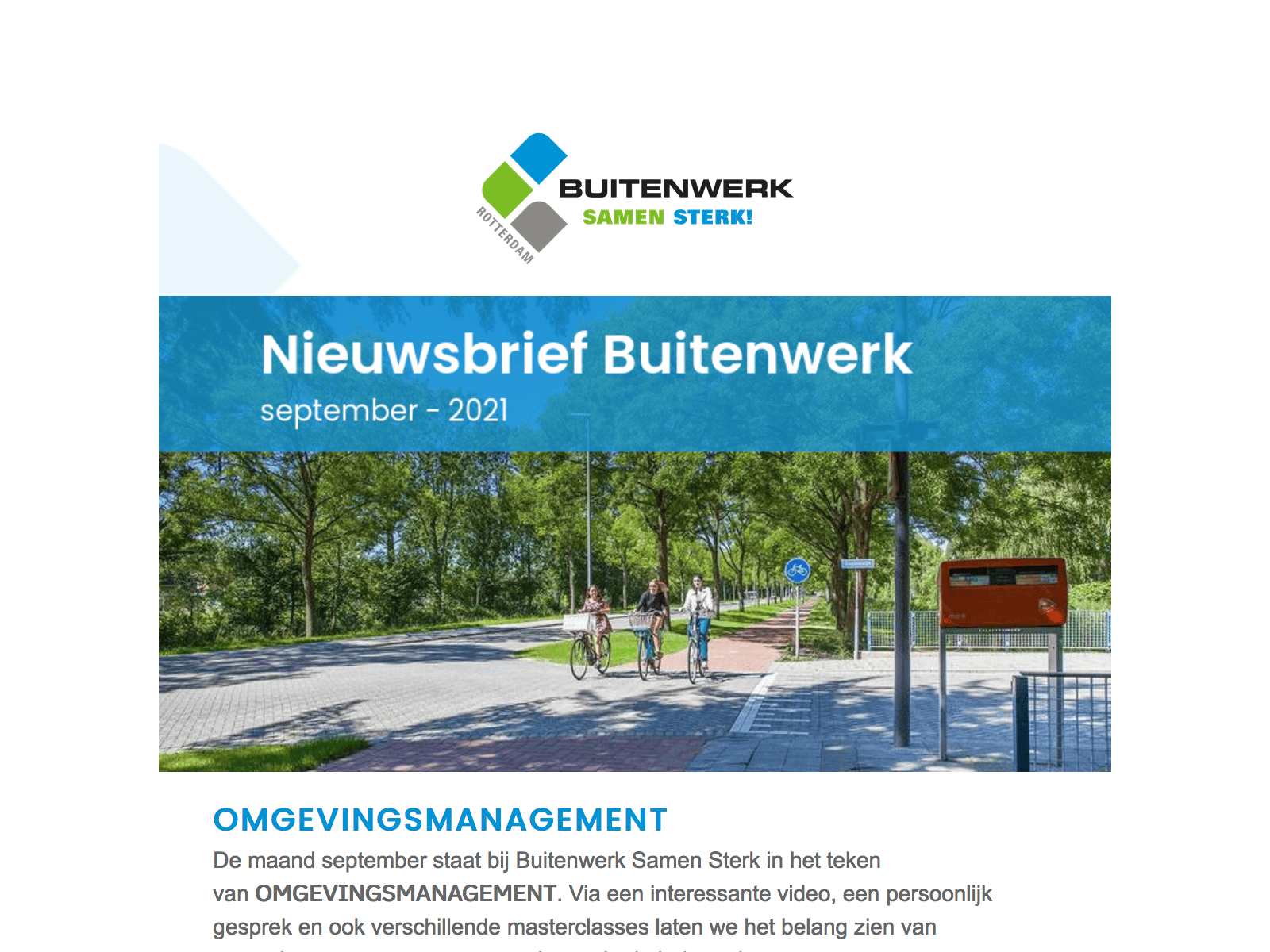 Nieuwsbrief voorbeeld 1: overzichtelijke indeling met header en artikelen